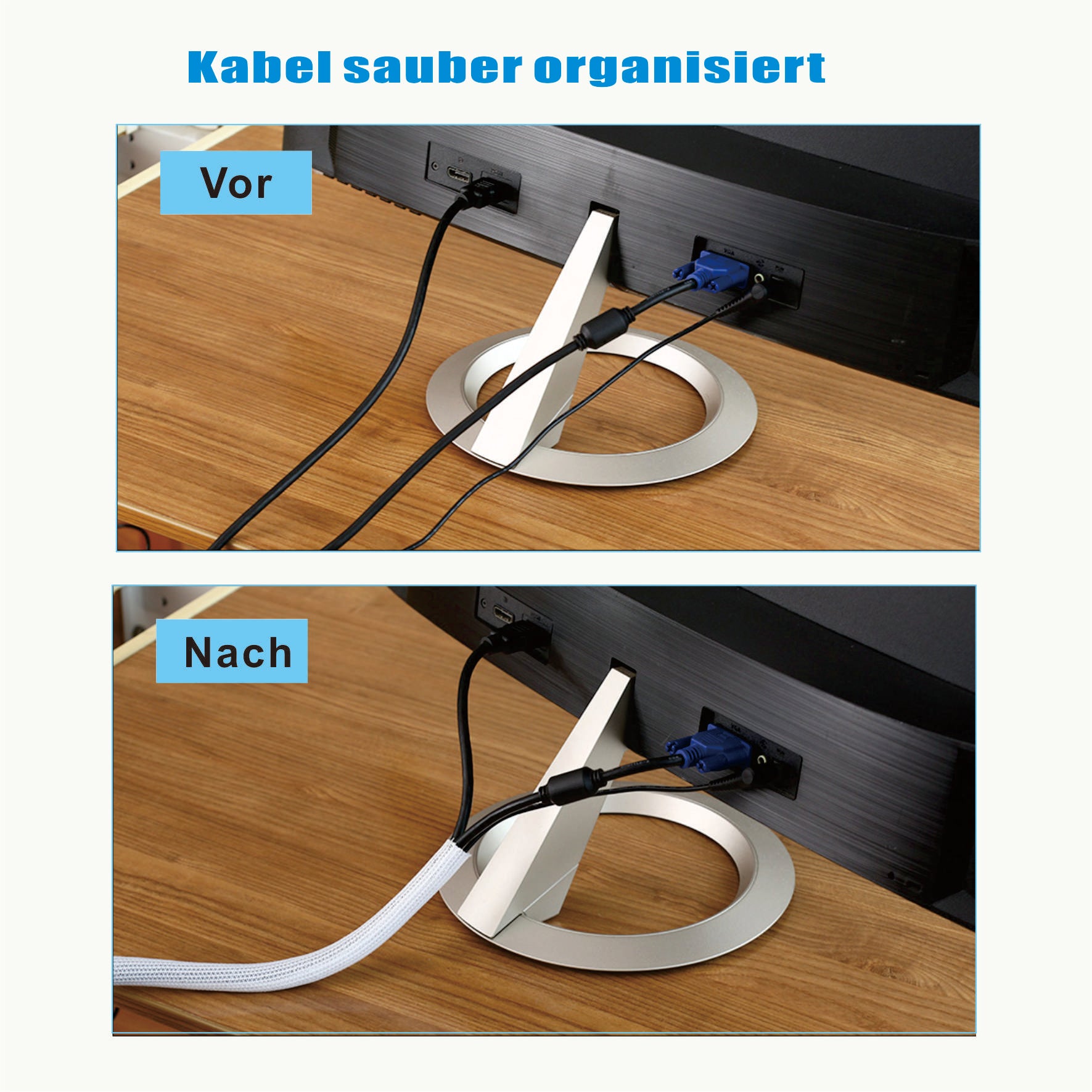 10mm-300m Plastikhülle zur Organisation von Kabeln zu Hause und im Büro - Weiß