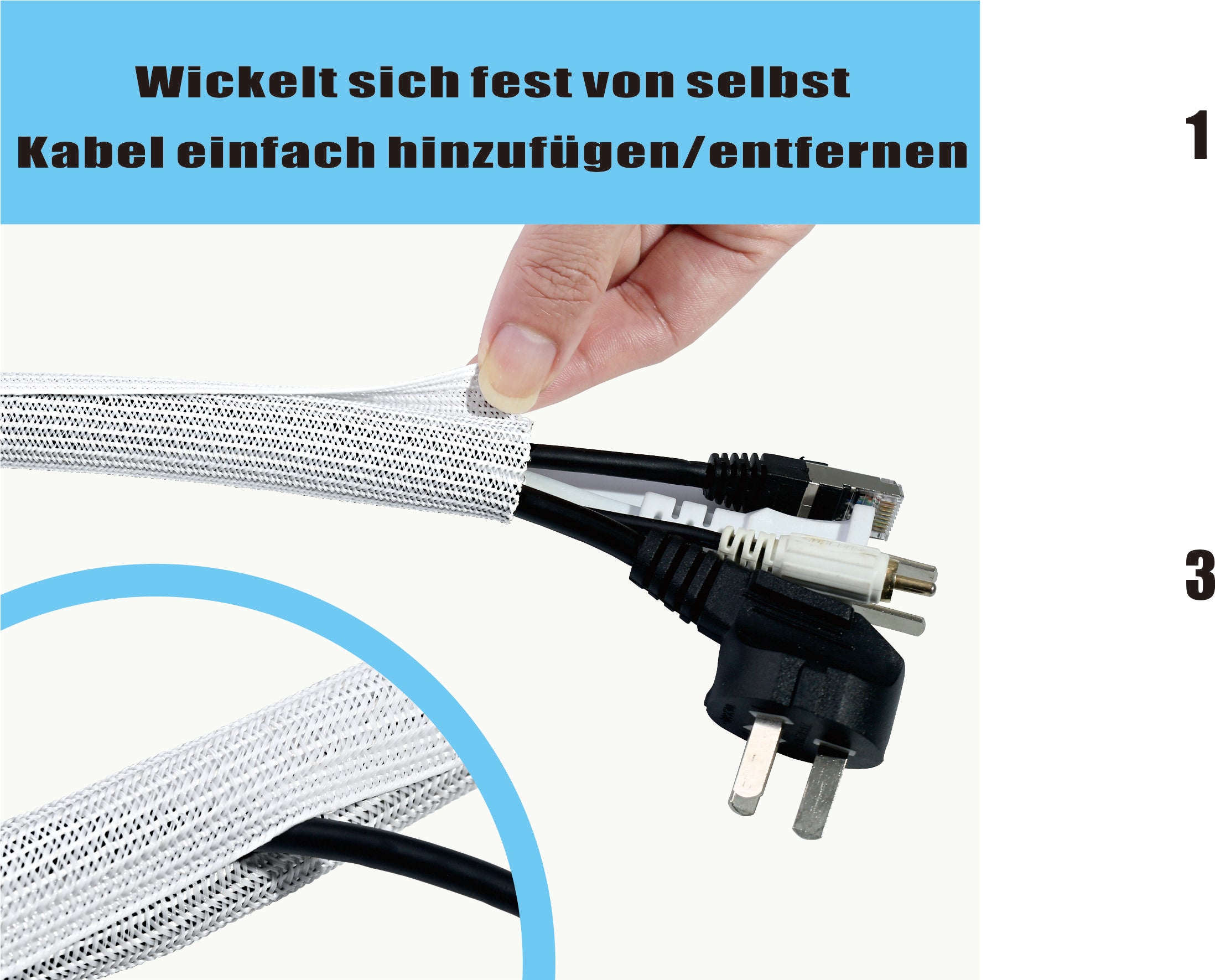 10mm-300m Plastikhülle zur Organisation von Kabeln zu Hause und im Büro - Weiß