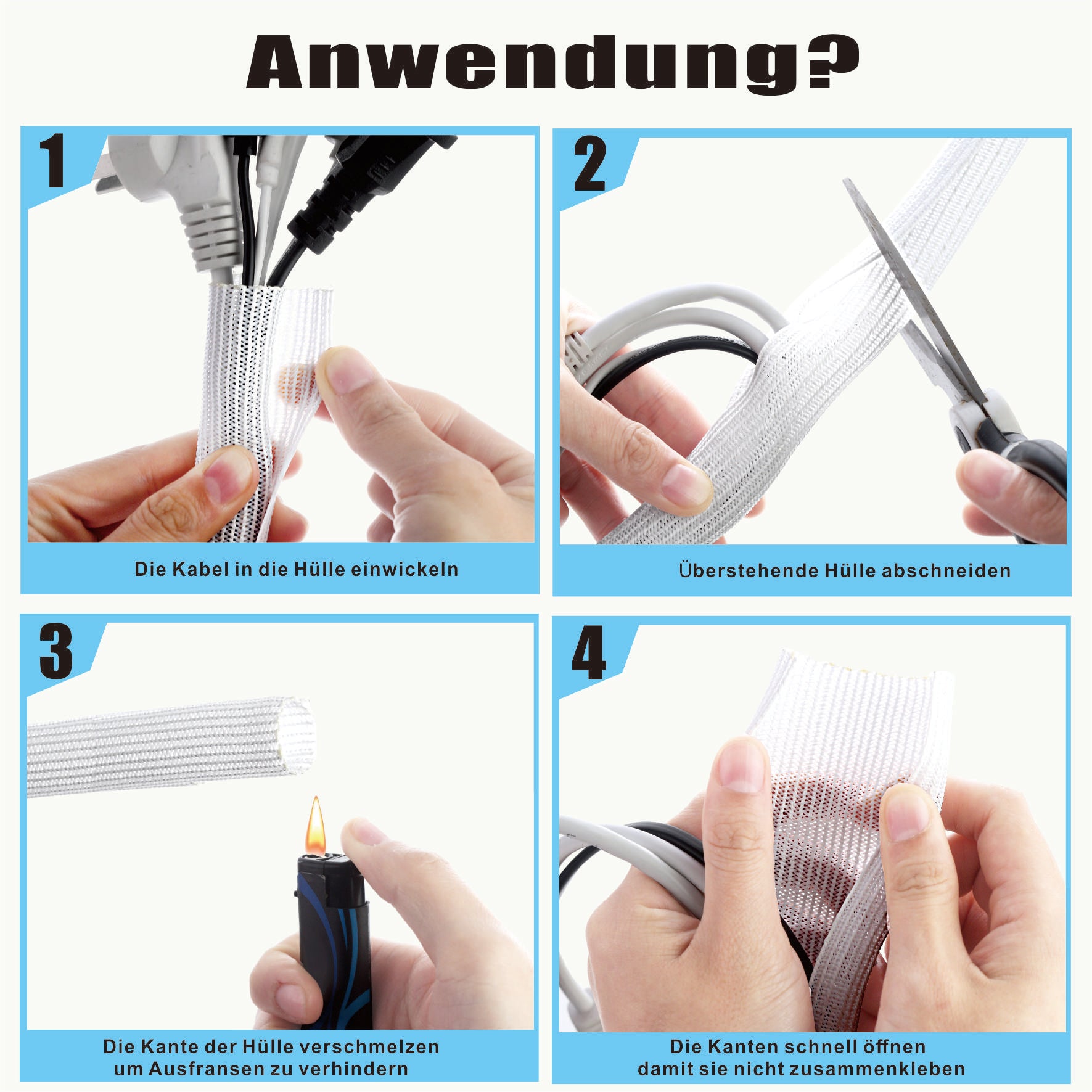 19mm-150m Plastikhülle zur Organisation von Kabeln zu Hause und im Büro - Weiß